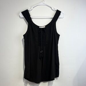 Black Chiffon Tank with Pleat and Lace Details